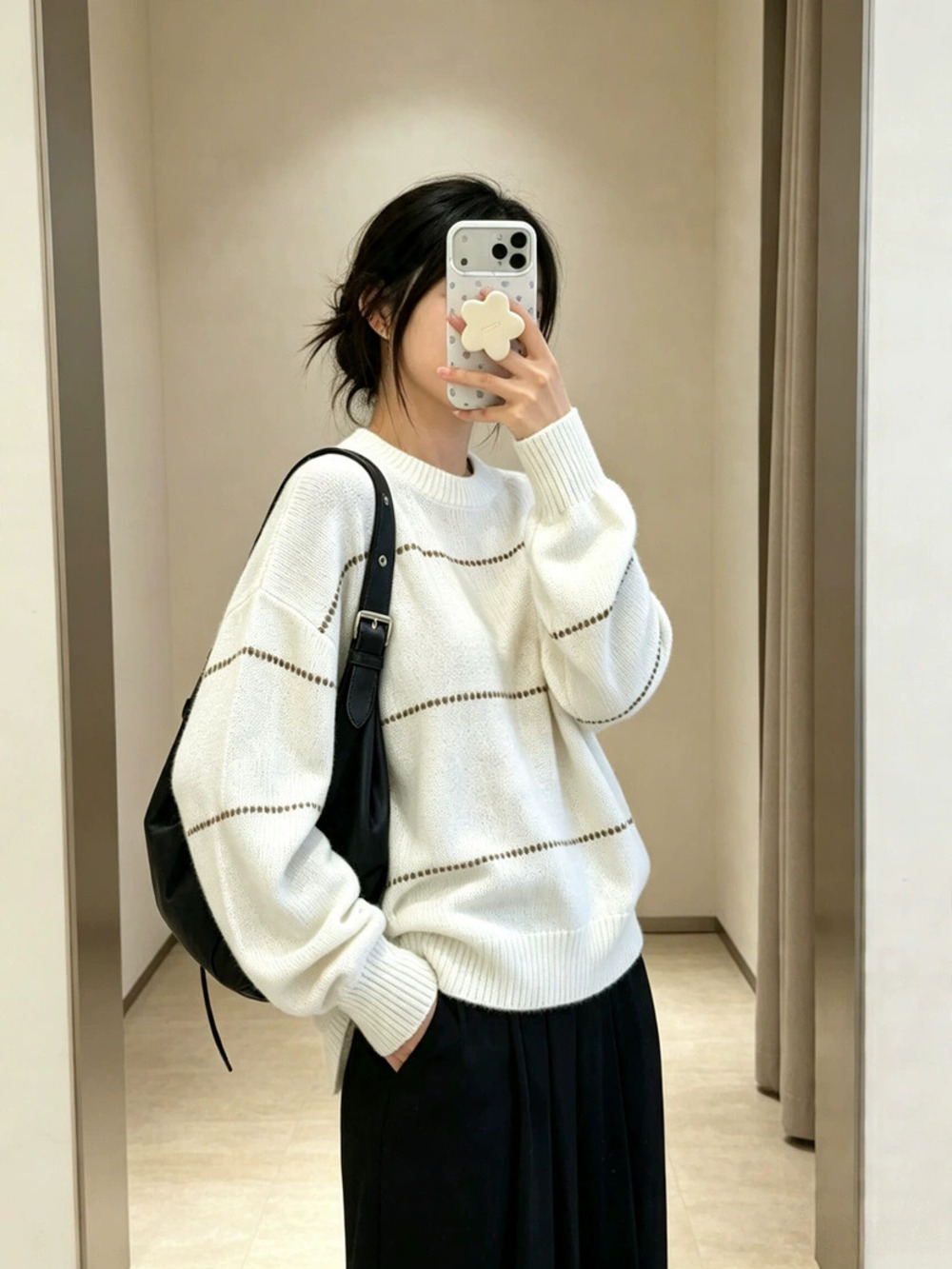 ZARA Korean Striped Loose Knit Sweater Women Fall Winter Oversized Casual